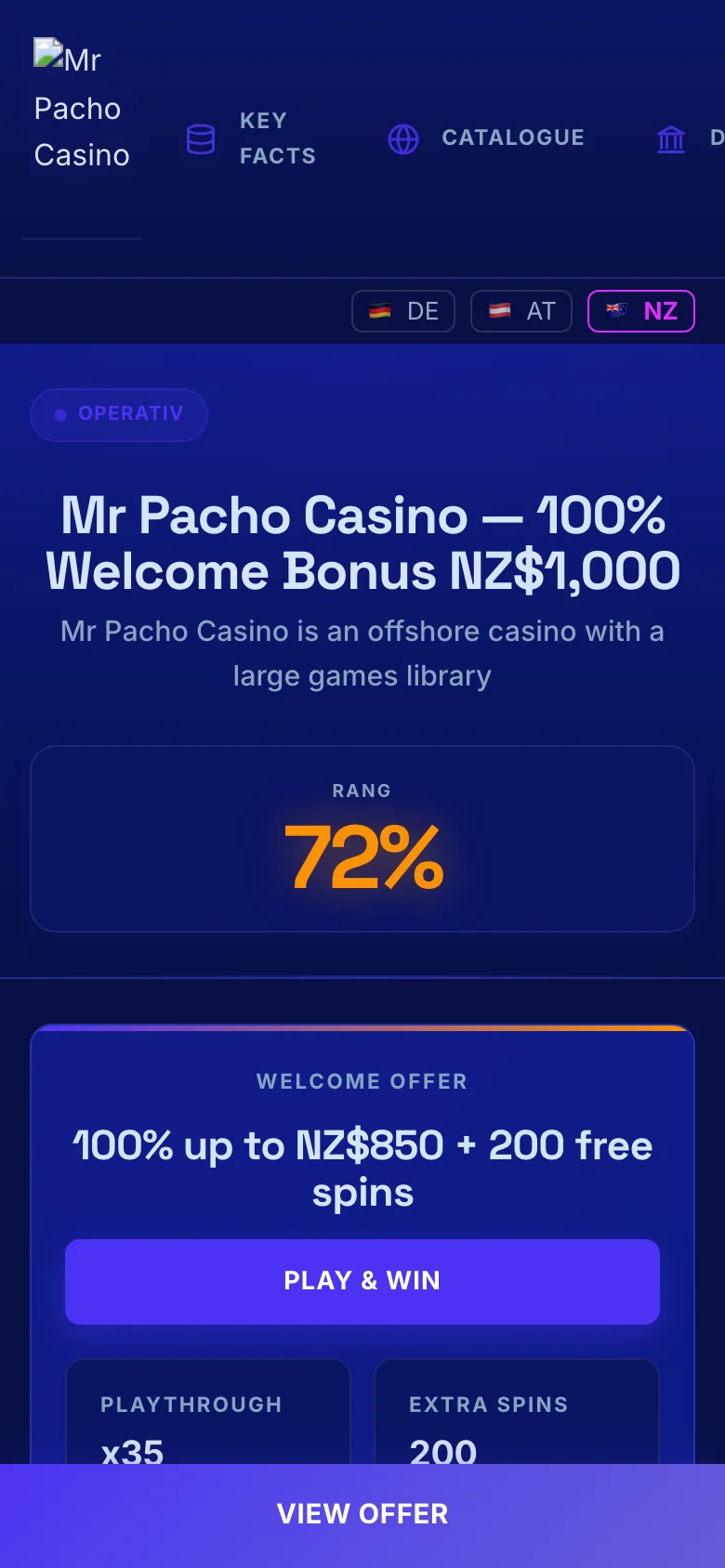 Mr Pacho Casino mobile lobby screenshot